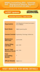 WBJEE Counselling 2026 – Schedule Out – Registration Begins, Round 1 Seat Allotment on July 7