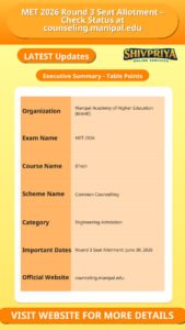 MET 2026 Round 3 Seat Allotment – Check Status at counseling.manipal.edu