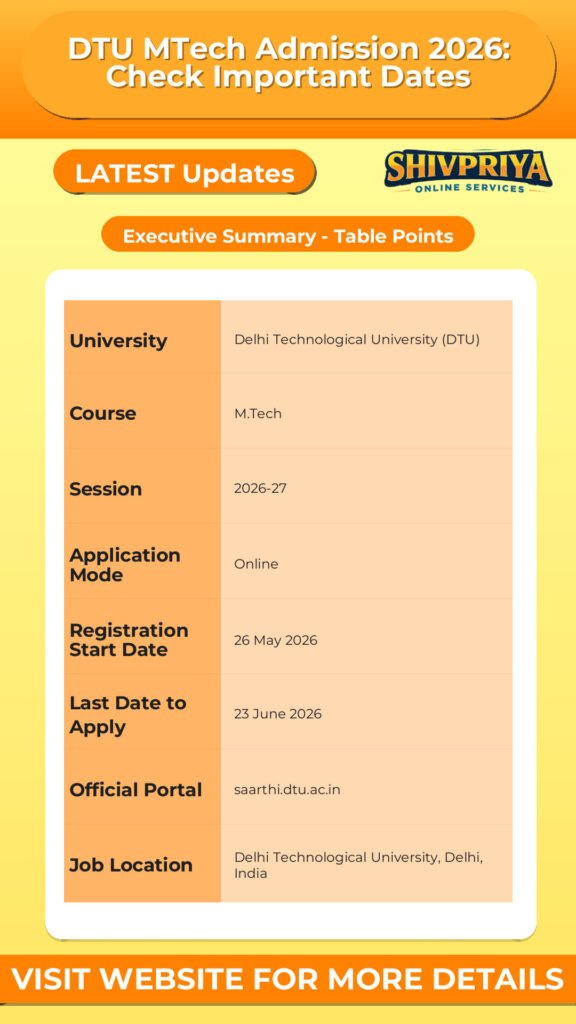 DTU MTech Admission 2026: Check Important Dates