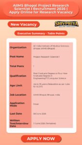 AIIMS Bhopal Project Research Scientist I Recruitment 2026 | Apply Online for Research Vacancy