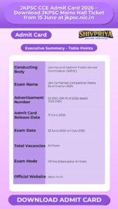 JKPSC CCE Admit Card 2026 – Download JKPSC Mains Hall Ticket from 15 June at jkpsc.nic.in