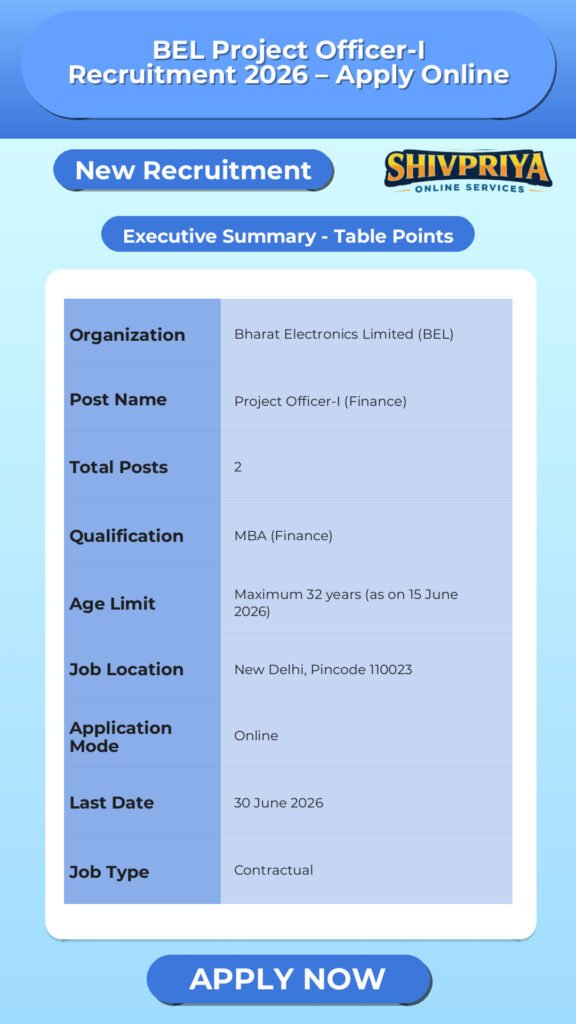 BEL Project Officer-I Recruitment 2026 – Apply Online
