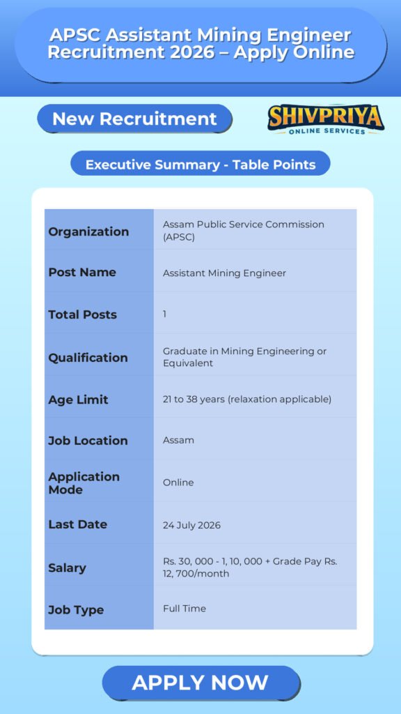 APSC Assistant Mining Engineer Recruitment 2026 – Apply Online
