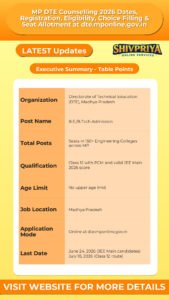 MP DTE Counselling 2026 Dates, Registration, Eligibility, Choice Filling & Seat Allotment at dte.mponline.gov.in