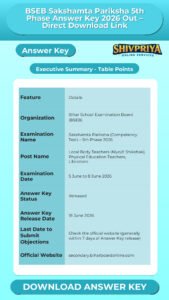 BSEB Sakshamta Pariksha 5th Phase Answer Key 2026 Out – Direct Download Link