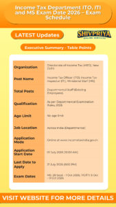 Income Tax Department ITO, ITI and MS Exam Date 2026 – Exam Schedule