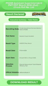 PSSSB Assistant Superintendent PMT/PET Result 2026 (Out) – Check Roll No. List