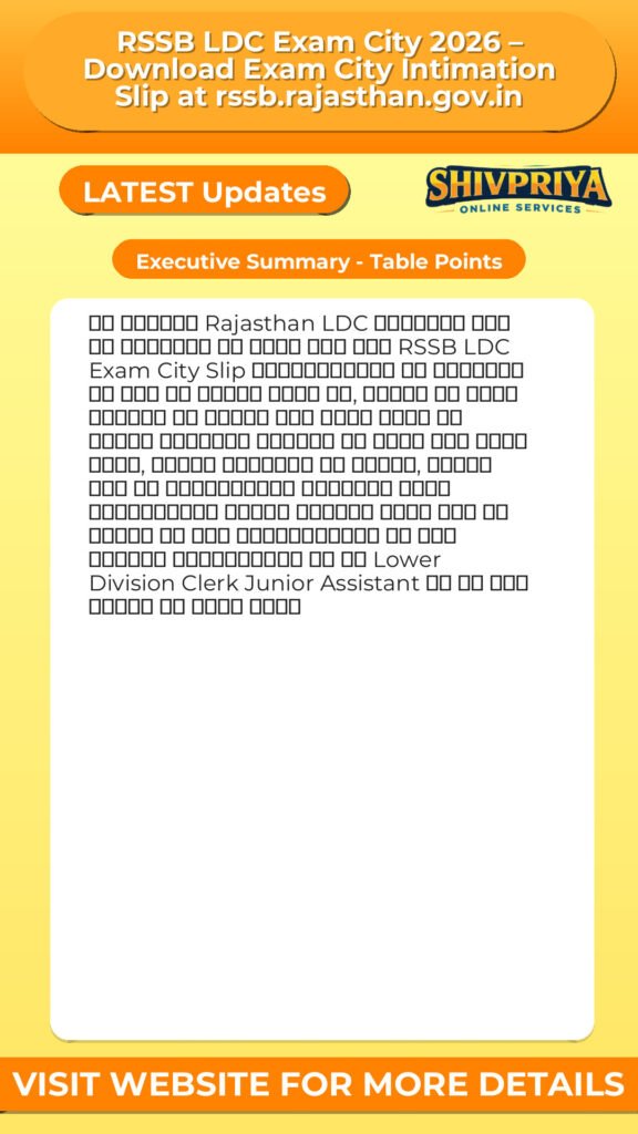 RSSB LDC Exam City 2026 – Download Exam City Intimation Slip at rssb.rajasthan.gov.in