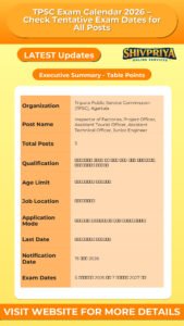 TPSC Exam Calendar 2026 – Check Tentative Exam Dates for All Posts