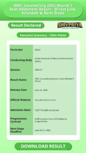 IIMC Counselling 2026 Round 3 Seat Allotment Result – Direct Link, Schedule & Next Steps