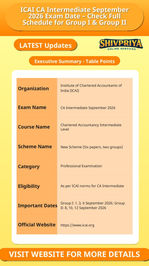 ICAI CA Intermediate September 2026 Exam Date – Check Full Schedule for Group I & Group II
