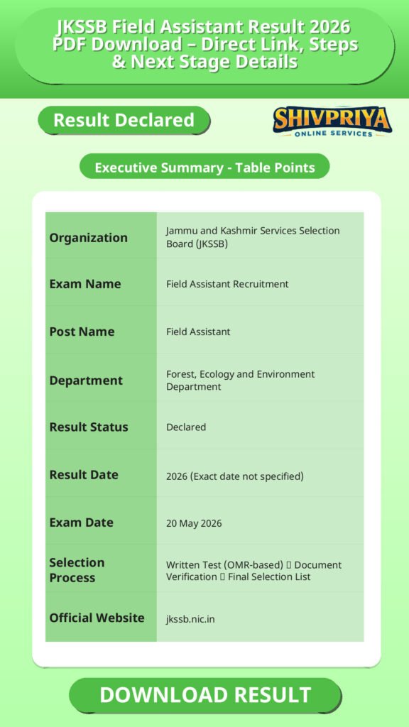 JKSSB Field Assistant Result 2026 PDF Download – Direct Link, Steps & Next Stage Details