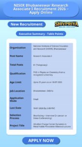 NISER Bhubaneswar Research Associate I Recruitment 2026 – Apply Online
