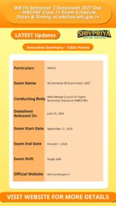 WB HS Semester 3 Datesheet 2027 Out – WBCHSE Class 12 Exam Schedule, Dates & Timing at wbchse.wb.gov.in