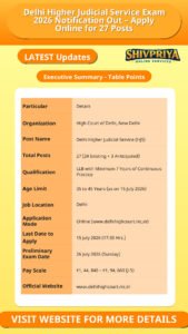 Delhi Higher Judicial Service Exam 2026 Notification Out – Apply Online for 27 Posts