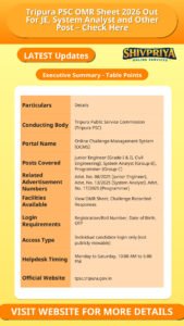 Tripura PSC OMR Sheet 2026 Out For JE, System Analyst and Other Post – Check Here