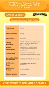 TNPSC Junior Training Officer Certificate Verification 2026 – Check Now