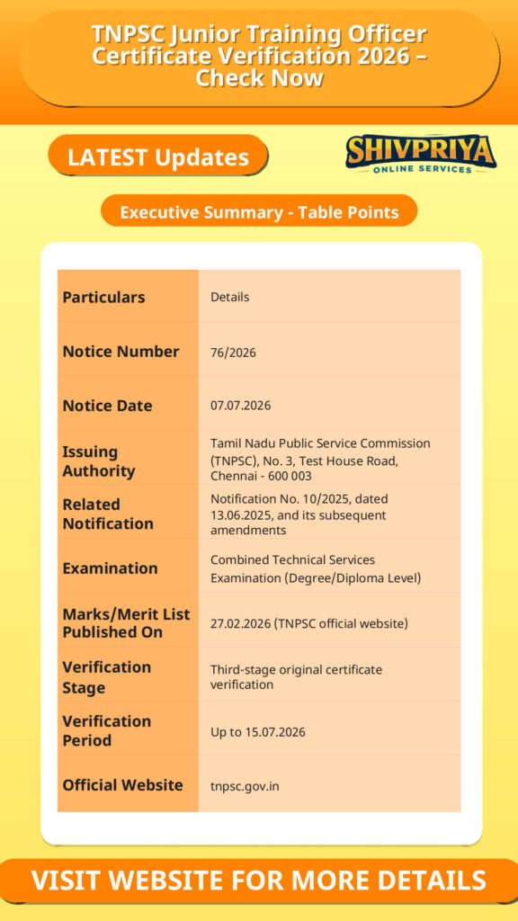 TNPSC Junior Training Officer Certificate Verification 2026 – Check Now
