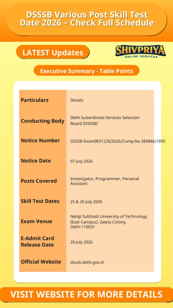 DSSSB Various Post Skill Test Date 2026 – Check Full Schedule