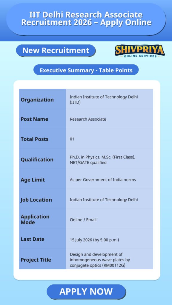 IIT Delhi Research Associate Recruitment 2026 – Apply Online