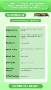 TG EAPCET 2026 Round 1 Seat Allotment Result – Release Date, Direct Link and How to Check at tgeapcet.nic.in