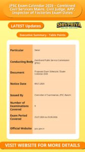 JPSC Exam Calendar 2026 – Combined Civil Services Mains, Civil Judge, APP, Inspector of Factories Exam Dates