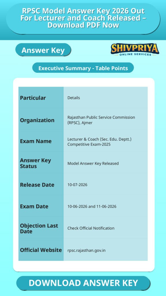RPSC Model Answer Key 2026 Out For Lecturer and Coach Released – Download PDF Now