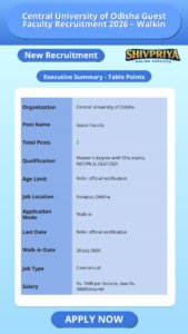 Central University of Odisha Guest Faculty Recruitment 2026 – Walkin