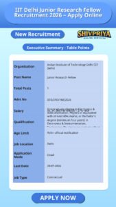 IIT Delhi Junior Research Fellow Recruitment 2026 – Apply Online