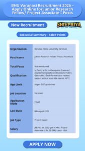 BHU Varanasi Recruitment 2026 – Apply Online for Junior Research Fellow/ Project Associate I Posts