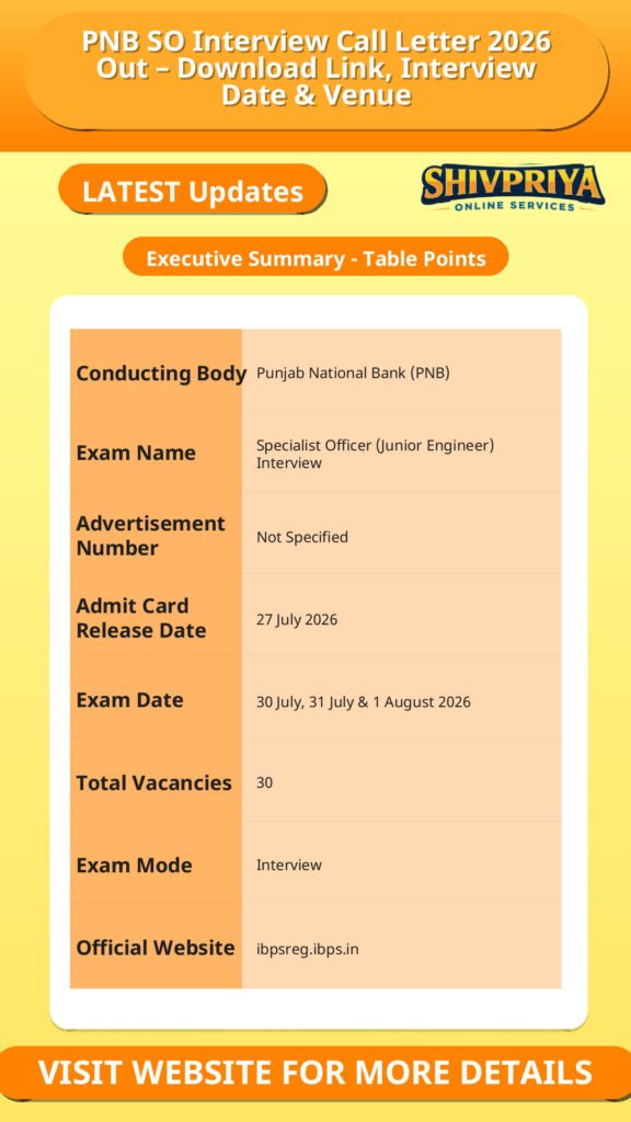 PNB SO Interview Call Letter 2026 Out – Download Link, Interview Date & Venue
