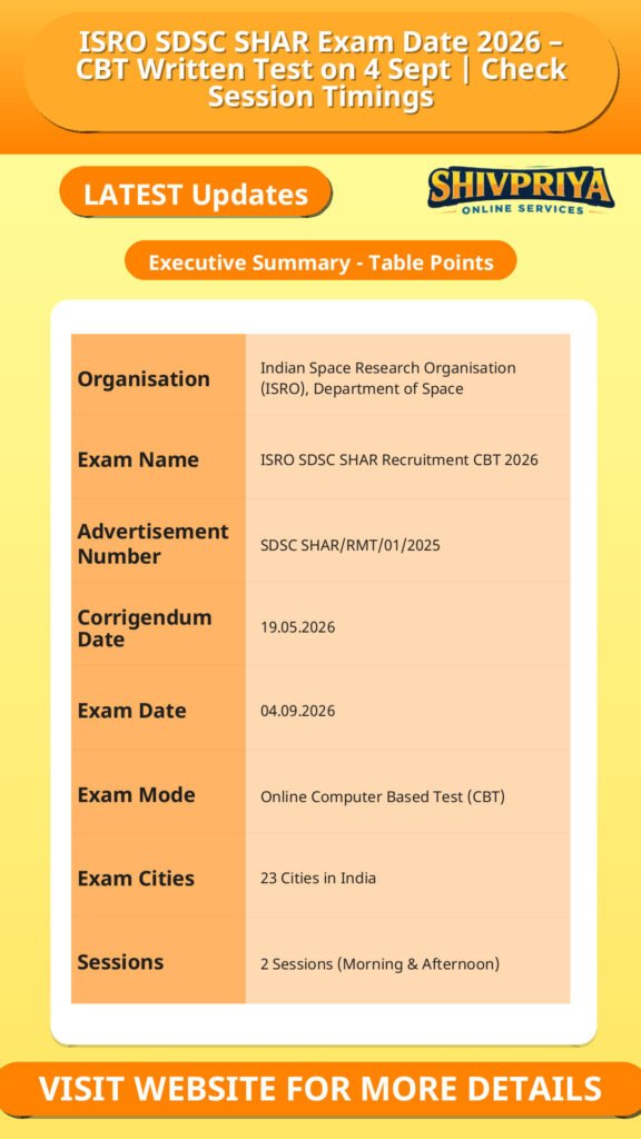 ISRO SDSC SHAR Exam Date 2026 – CBT Written Test on 4 Sept | Check Session Timings