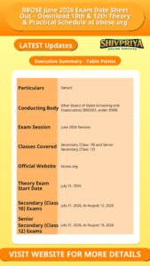 BBOSE June 2026 Exam Date Sheet Out – Download 10th & 12th Theory & Practical Schedule at bbose.org