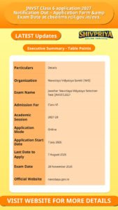 JNVST Class 6 application 2027 Notification Out – Application Form &amp Exam Date at cbseitms.rcil.gov.in/nvs.