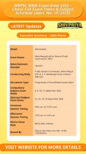 WBPSC WBJS Exam Date 2026 – Check Full Exam Dates & Subject Schedule (Advt. No. 19/2023)