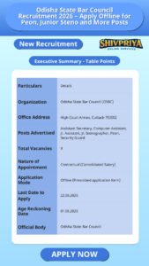 Odisha State Bar Council Recruitment 2026 – Apply Offline for Peon, Junior Steno and More Posts