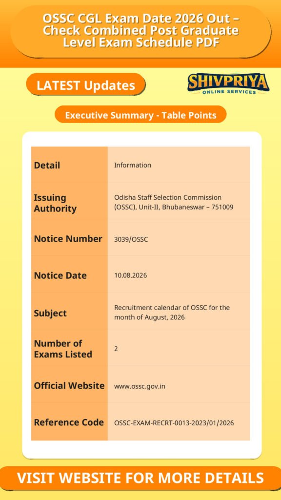 OSSC CGL Exam Date 2026 Out – Check Combined Post Graduate Level Exam Schedule PDF