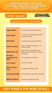 KSP Armed Police Constable Kannada Language Test 2026 Date Out – Check Schedule