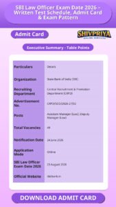 SBI Law Officer Exam Date 2026 – Written Test Schedule, Admit Card & Exam Pattern