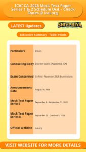 ICAI CA 2026 Mock Test Paper Series 1 & 2 Schedule Out – Check Dates @ icai.org
