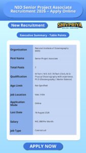 NIO Senior Project Associate Recruitment 2026 – Apply Online
