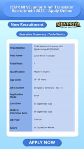 ICMR NINE Junior Hindi Translator Recruitment 2026 – Apply Online