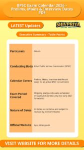 BPSC Exam Calendar 2026 – Prelims, Mains & Interview Dates PDF