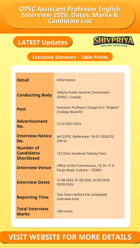 OPSC Assistant Professor English Interview 2026: Dates, Marks & Candidate List