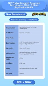 NIT Trichy Research Associate Recruitment 2026 – Offline Application Guide