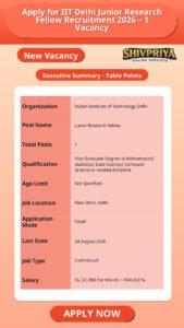 Apply for IIT Delhi Junior Research Fellow Recruitment 2026 – 1 Vacancy