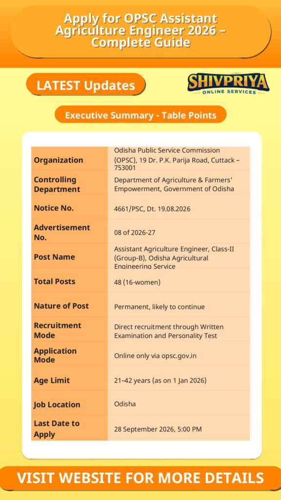Apply for OPSC Assistant Agriculture Engineer 2026 – Complete Guide