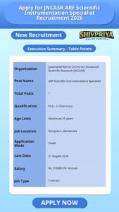 Apply for JNCASR ARF Scientific Instrumentation Specialist Recruitment 2026