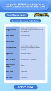 Apply for IIITDM Kancheepuram Project Assistant Recruitment 2026