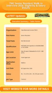 TMC Senior Resident Walk-in Interview 2026: Eligibility & Salary Details